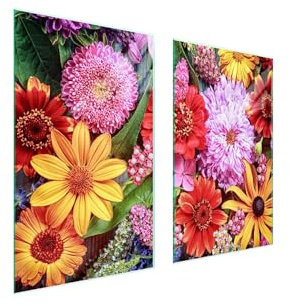 TMK ArtDeko Herdabdeckplatte 2 Teilig 40x52 + 35x52 cm - Spritzschutz Herdabdeckung – Herdschutz aus Sicherheitsglas – Robust, Hygienisch & Rutschfest– Schutz für Induktion, Ceran, Gas & Elektro