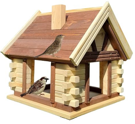 VOGELHAUS aus Holz Vogelhäuschen Vogelhäuser Vogelfutterhaus (Braun+ Natur)