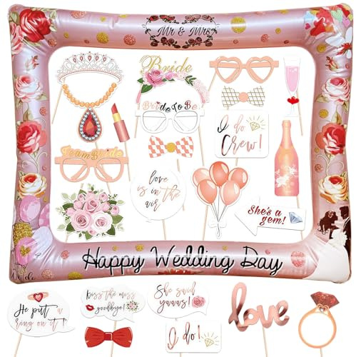 YiiiGoood Hochzeit Fotobox Accessoires Wedding 23 Stk. Foto Requisiten Roségold Boho Hochzeit ausblasbarer Foto Rahmen JGA Partyzubehör Deko Rose gold