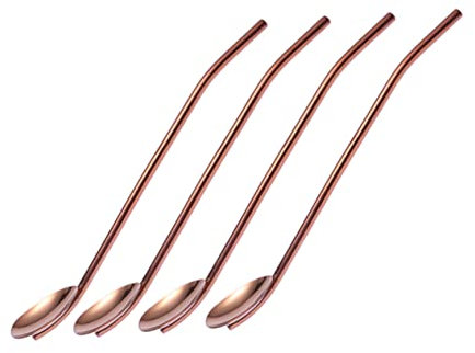MAGICLULU 4pcs Mixing Spoon Straws Stainless Steel Stirring Spoon for Smoothies Espresso