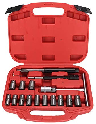 Brilluxa Juego de cortadores de fresado para Asiento de inyector Diesels, 17 Uds., con escariador Plano, mang0 en T, escariador en ángulo, Llave Hexagonal, Kit de Herramientas para Coche