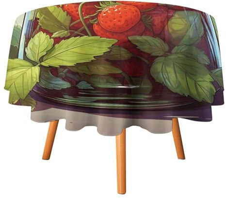 MKLYR Round Tablecloth, Jar of Jam Printed Water Resistant Spill Proof Washable Durable Polyester Fabric Table Cloth Decorative Fabric Table Cover, 50x50in