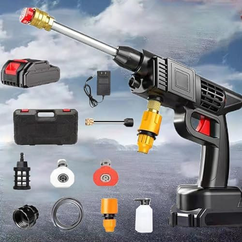 Pistolet de lavage de voiture au lithium sans fil 21 V, nettoyeur haute pression portable 1800 W, lavage de voiture à jet électrique à pression maximale 60 bars avec tuyau d'eau de 5,2 m pour