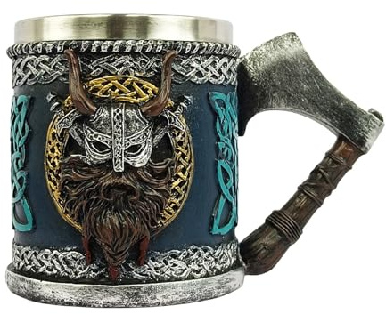 Tazza vichinga, tazza da birra gotica, 450 ml, tazza da caffè gotica in acciaio inossidabile e resina, fornisce protezione e durata alle scottature, tazze da birra e boccali per riunioni di famiglia,