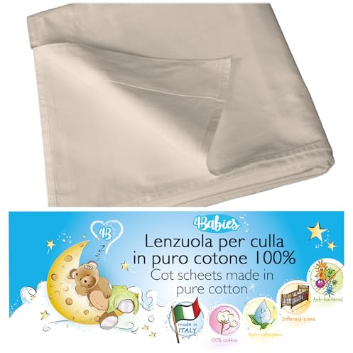 4BABIES - Drap Plat bébé 120x180 - Drap lit bébé à barreaux - Linge de lit Enfant en 100% Coton Fabriqué en Italie certifié Oeko-TEX - Ivoire