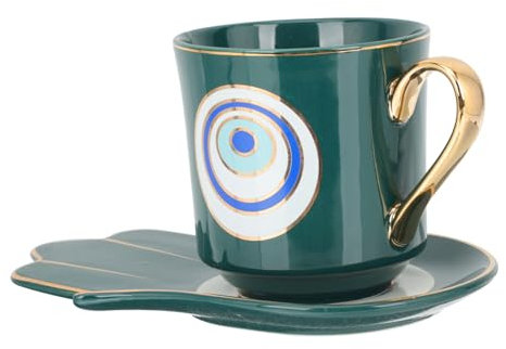 Alipis 3 Juegos contenedor de cafe vasos de té turco tazas de café de porcelana tazas de cafe arabe vasos de te de desayuno taza de té de oficina taza para beber cerámica Dark Green