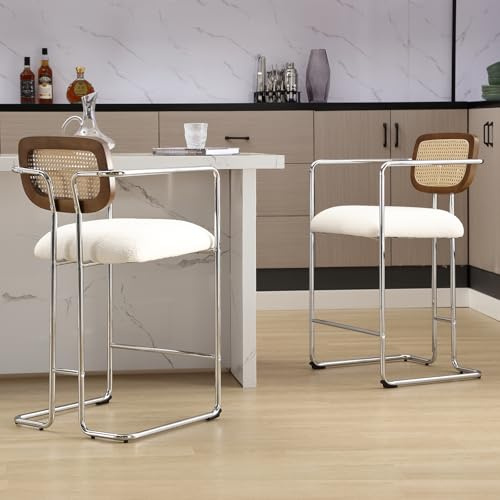 chairus 2er Set Barhocker für Küche Barstuhl Tresenhocker für Esszimmer Kunstfell Gepolsterter Küchenhocker Wohnzimmer Schlafzimmer (Weiß)
