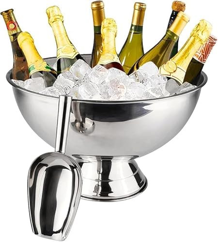 Cuenco grande para champán, cubeta de hielo de 12 litros con cuchara, de acero inoxidable, para banquetes, cubitera de hielo grande para fiestas, cuenco de hielo de gran tamaño para vino, cerveza,