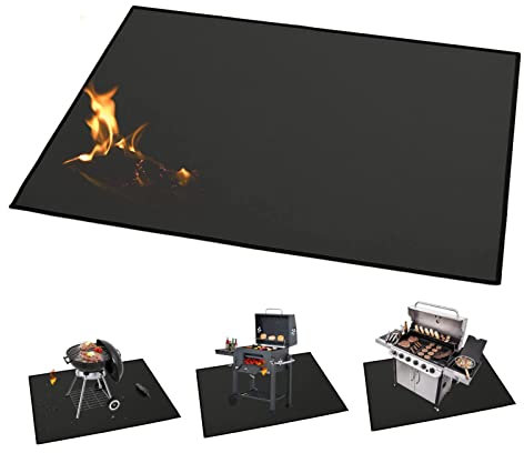 Tappetino per barbecue da esterni, 150 x 102 cm, impermeabile, resistente all'olio, base ignifuga, double face, riutilizzabile, quadrato, nero