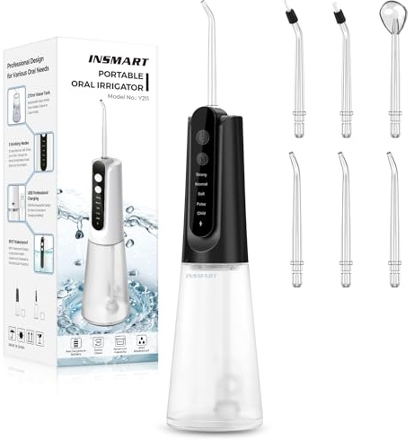 INSMART Water Flosser for Teeth: Portable Travel Flossers Set for Teeth Cleaning with 5 Modes, Cordless Dental Electric Flosser for Oral Care, Rechargeable Floss DIY Mode IPX7 Waterproof