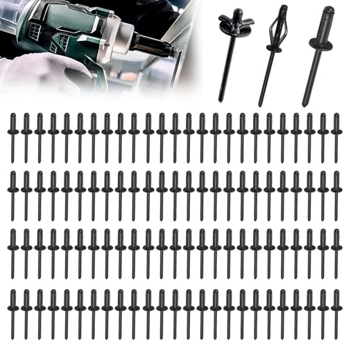 PRITOK Pop Rivets: 100 Pcs 4.8mm x 20mm Large Flange Blind Rivets, Aluminium Pop Rivets Large Flange, Tri-Fold Exploding Large Head Aluminum Blind Rivets for Metal, Wood, Plastic (Black)