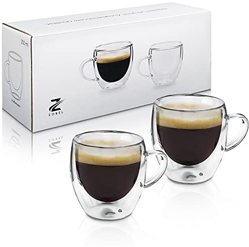 Zobel Lot de 4 tasses à café à double paroi en verre borosilicate avec dessous de verre en feutre - Passe au lave-vaisselle et résistant à la chaleur - Tasses à cappuccino - 200 ml