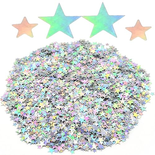 Yosawo 60g/2.1oz Stern Konfetti Glitzer Streudeko Sterne Bunt Tischdeko Geburtstag Hochzeit Weihnachten(XX/Colored Silver)
