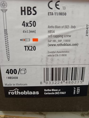 Lot de 400 vis à bois HBS HOLZ TECHNIC-ROTHOBLAAS 4X50