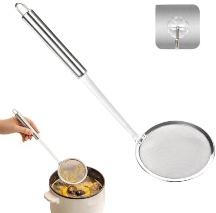 HSUYUN Espumaderas de Cocina, 10 cm Colador de Malla Fina, Malla 100 Coladores ce Cocina, Acero Inoxidable 304 Cuchara de Filtro, con Gancho, para Espuma, Harina, Residuos