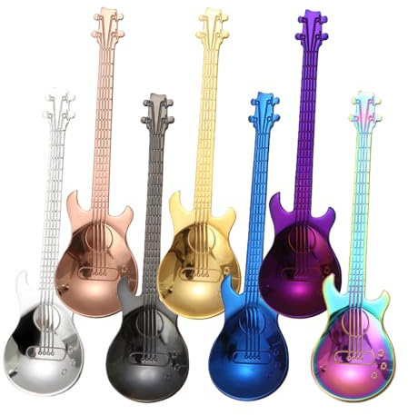 YOYEAH Loch Ness Suppenkelle Teelöffel 12 Stück - Gitarrenform Edelstahl Kaffeelöffel, Bunte Muster, kreatives Design - The Taste Löffel
