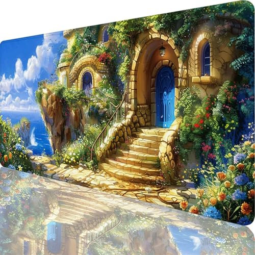 Tapis de Souris Gamer 1600x800x3 mm, Grand Tapis de Souris Bleu, Paysage Mouse Pad Imperméable et Antidérapant, Multifonction Grand sous Main Bureau pour Clavier et Souris, Decoration Maison 4-Ri