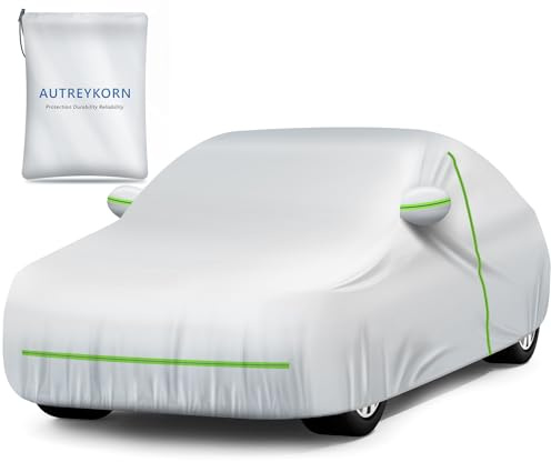 Autreykorn Bâche Voiture Extérieur Imperméable Anti-UV, Anti-Vent et Anti-poussière avec Fermeture Éclair Latérale, Housse pour Voiture 460 x 185 x 160 cm Argent (Segment D)
