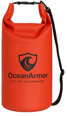 OceanArmor Dry Bag – wasserdichte Tasche 5L/10L/15L – Schwimmfähig & Rolltop – Robuste Outdoor Packtasche für Kajak, Boot, Strand, Wandern & Camping – Rot (5 Liter)