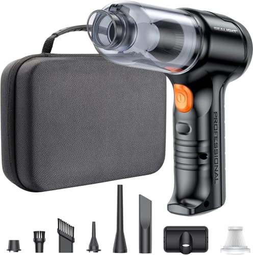 SEALIGHT Aspirateur à Main, 7 in 1 Aspiration Super Puissante Aspirateur Voiture Puissant sans Fil, Moteur sans Balais, Mini Aspirateur de Voiture avec Boîte de Rangement pour Canapé Maison Voiture
