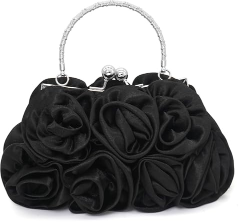 Initlove Satin Flower Clutch Bags for Women Rose Evening Prom Purse Bridal Handbag for Wedding