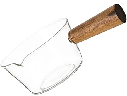 Verre Borosilicate Casserole Poignée Allongée à Lait, 400ml | Fond Plat, Design Transparent, Résistance Thermique, Couvercle Étanche, Usage Facile, Chauffe Rapide