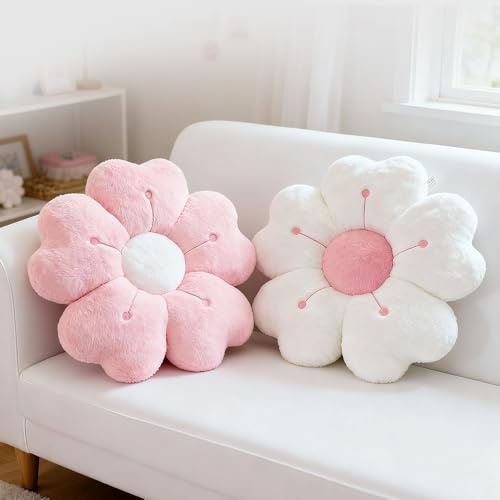 Wxeadu Lot de 2 coussins floraux, 35cm Coussins Fleurs, Coussins Doux Forme de Fleur, Coussins de Sol Fleurs Moelleux, Coussins de Sol Marguerites pour Décoration de Chambre, Canapé, Canapé, Lit