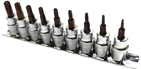 Mautopily 9tlg Torx Steckschlüssel Set T10-T50 3/8 auf Metallschiene | 9-teiliges Innen-Torx Stecknuss Set aus CR-V Stahl. Präzise Stern Nüsse T10-T50 für Ratschen & KFZ Reparatur.