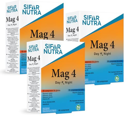 Sifar Nutra Mag 4 Day&Night | Magnesium komplett| Vier elementare Magnesiumsalze und Vitamin B6| gegen Stress und Müdigkeit|glutenfrei| laktosefrei| Tabletten für Tag&Nacht|180 Tabletten (3 Packungen)