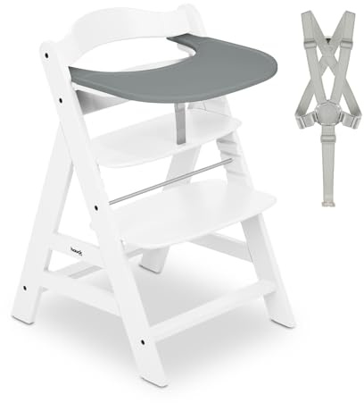 hauck Alpha+ Hochstuhl aus Buchenholz inkl. Alpha Click Tray Essbrett - Mitwachsender Kinderhochstuhl ab 6 Monaten bis 90 kg, Höhenverstellbar, mit 5-Punkt-Gurt, Schrittgurt & Essbrett, TÜV-geprüft