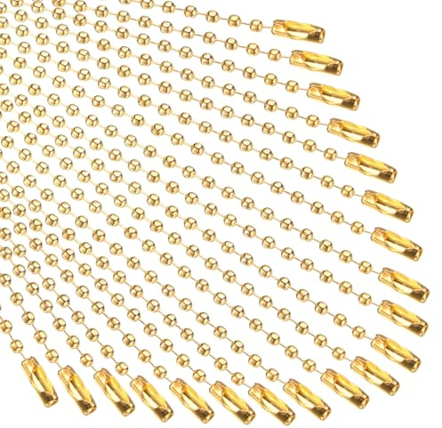 M METERXITY 100-Pack Ball Beads Chain, 4 in Metal Beaded Necklace Adjustable Keychain with Connectors for Jewelry Making/DIY Crafts/Hanging Decoration, Dog Tag Chain [Gold]