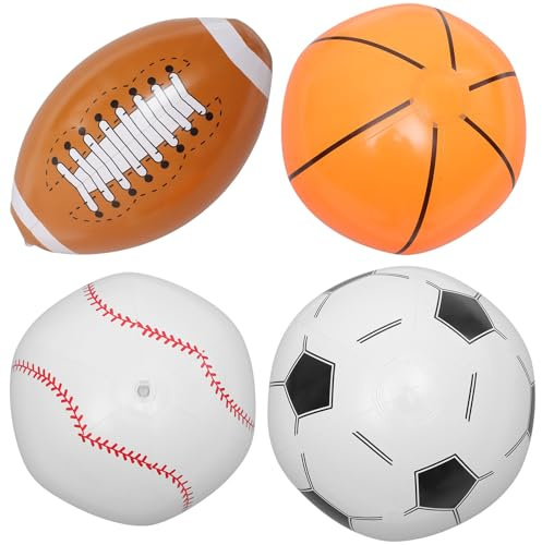 Kisangel Set 4 Palloni da Spiaggia Gonfiabili da Calcio, Basket, Baseball e Rugby, Giocattoli Sportivi Gonfiabili per Feste e Attività All’aperto, Decorazioni Tematiche Sportive, Facili