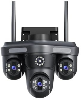 Xqscvqwfa Telecamere di sorveglianza da 5 MP 3 schermi con 3 lenti Telecamere di sorveglianza WiFi per esterni Telecamera IP WiFi umana con tracciamento automatico CCTV Cam con scheda TF 32G (spina AU