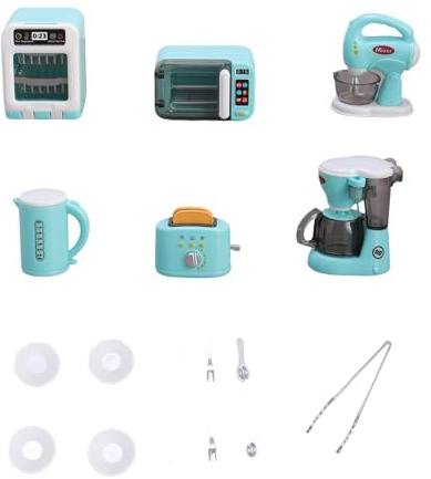 MagiDeal Miniature Kitchen Appliance Playset for Kids, Oven, Microwave, Blender, Coffee Maker, Kettle, and Toaster, Kitchen Toys Set, Blue