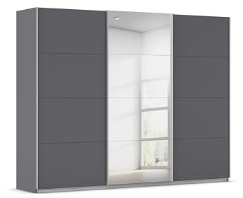 Rauch Möbel KULMBACH, Schwebetürenschrank, Grau metallic, Breite 271 cm | Kleiderschrank mit Schwebetüren, Schiebetüren, 3-türig, mit Spiegel, Zubehör Classic, Schlafzimmer, Jugendzimmer, Garderobe
