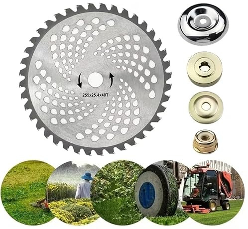 Generico Disco Lama per DECESPUGLIATORE TAGLIAERBA in Acciaio 40 Denti al VIDIA 255mm Foro 25.4MM + Kit di Montaggio