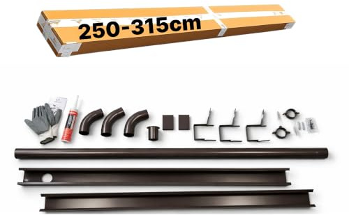 Grondaia Lamiera Allungabile, Pendenza Graduata, 250-315 cm, Marrone | Per casette in legno, tettoie e verande, kit completo con tubo, curve, collari e sostegni, acciaio zincato Made in Italy