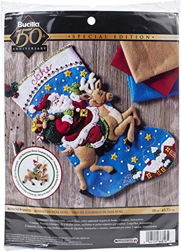 Bucilla Felt Stocking Kit Reindeer, Multicolour, 18x9x2.53 inches, Adults, Unisex, Non-Foldable