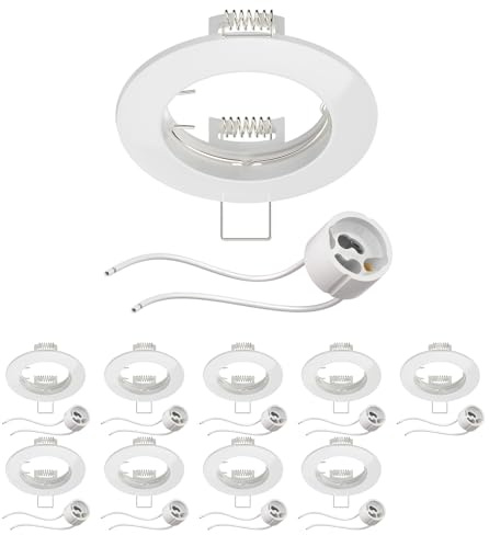 ledscom.de 10x Deckeneinbaurahmen Circ Aluminium Einbaurahmen weiß (LED/Halogen/GU10/MR16/PAR16/50mm) inkl. GU10 Fassung