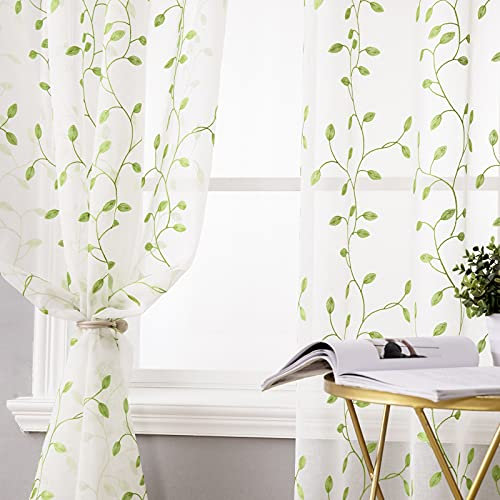 MIULEE Sheer Vorhang Voile Blumen Stickerei Vorhänge mit Ösen transparent Gardine 2 Stücke Ösenvorhang Gaze paarig schals Fensterschal für Wohnzimmer Schlafzimmer 145 cm x 140 cm(H x B) 2er-Set