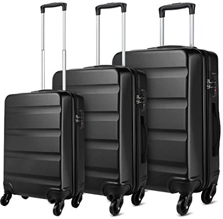 KONO Kofferset 3 Teilig Hartschale Reisekoffer ABS Leicht Trolley Rollkoffer Hartschalenkoffer Set - Klein Mittelgroß und Groß, Schwarz