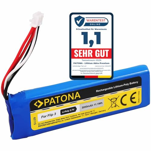 PATONA Akku Ersatz für JBL GSP872693, GSP872693 02, P763098.03, CS-JMF300SL, 3000mAh 3,7V Li-Polymer, kompatibel mit JBL Flip 3, JBLFLIP3GRAY Soundbox, Bluetooth Lautsprecher, Boxen Speaker