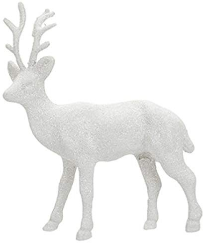 Reindeer Ornament Glittery Rose Gold Silver or White Standing Stag Statue Christmas Decoration 17cm (White)