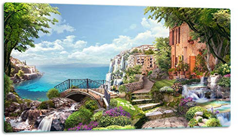 TMK | Tabla para Picar de Cristal, Placa de Cerámica de 1 Pieza, Placa de Corte de Vidrio, Protección contra Salpicaduras, Placa de Cristal Universal, 52 x 30 cm, Diseño de Paisaje