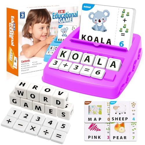 Pup Go Alphabet-Buchstaben-Spiel und Mathe-Spiel für 3–8 Jahre alte Kinder, Wortbuchstabier-Spiele 64 Wörter in Karteikarten, tolle Geschenke für Jungen und Mädchen, Vorschüler (lila)