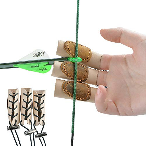 SHARROW 3 PCS/Set Rindsleder Fingerschutz Bogenschießen Schutzpolster Handschuhe Tab Bogen Schießen Protector Schießhandschuh Fingertabs