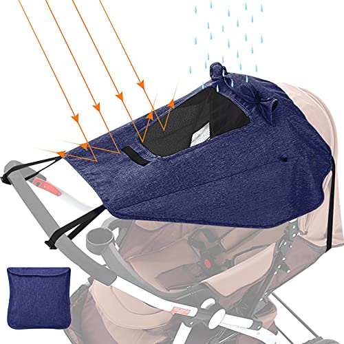 Parasole per Passeggino, GeeRic Universale UV50+ Telo Parasole per Carrozzina con Finestra Copertura Impermeabile Pieghevole Portatile Tetto di Protezione Solare per Passeggino con Borsa Blu