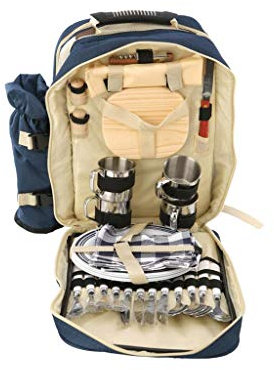 Picknickkorb mit großer Kapazität im Freien Outdoor-Gang für 2 Personen Picknick-Rucksack mit abnehmbarer Wasserbecher-Isolationsbeutel, Platten und Besteckset Picknickkörbe Set Geschenk für Jungen Mä