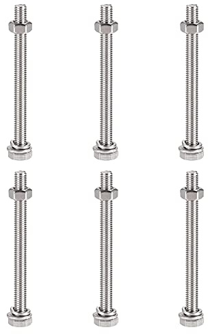 sourcing map M6 x 75 mm Sechskantschrauben, Muttern, Flach- und Unterlegscheibenset, 304 Edelstahl, Vollgewinde, Sechskantschrauben, 6 Sets