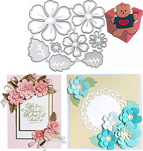 8 PCS Flower Cutting Dies for Card Making，3D Flower Cutting Dies Cut Stencils for DIY Scrapbooking Photo Album Decorative Embossing Paper Dies for Card Making Templated+Cute Brooch Pin